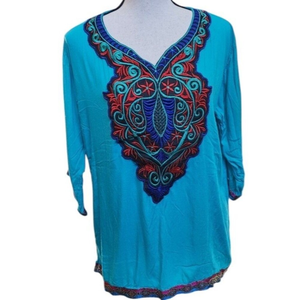Anjli Embroidered Boho Hippie Top Size Medium Green